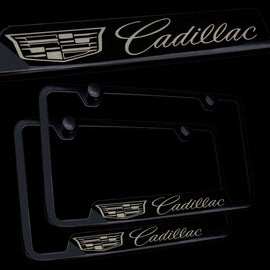 Brand New 2PCS Cadillac Black Stainless Steel License Plate Frame Officially Licensed