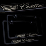 Brand New 2PCS Cadillac Black Stainless Steel License Plate Frame Officially Licensed