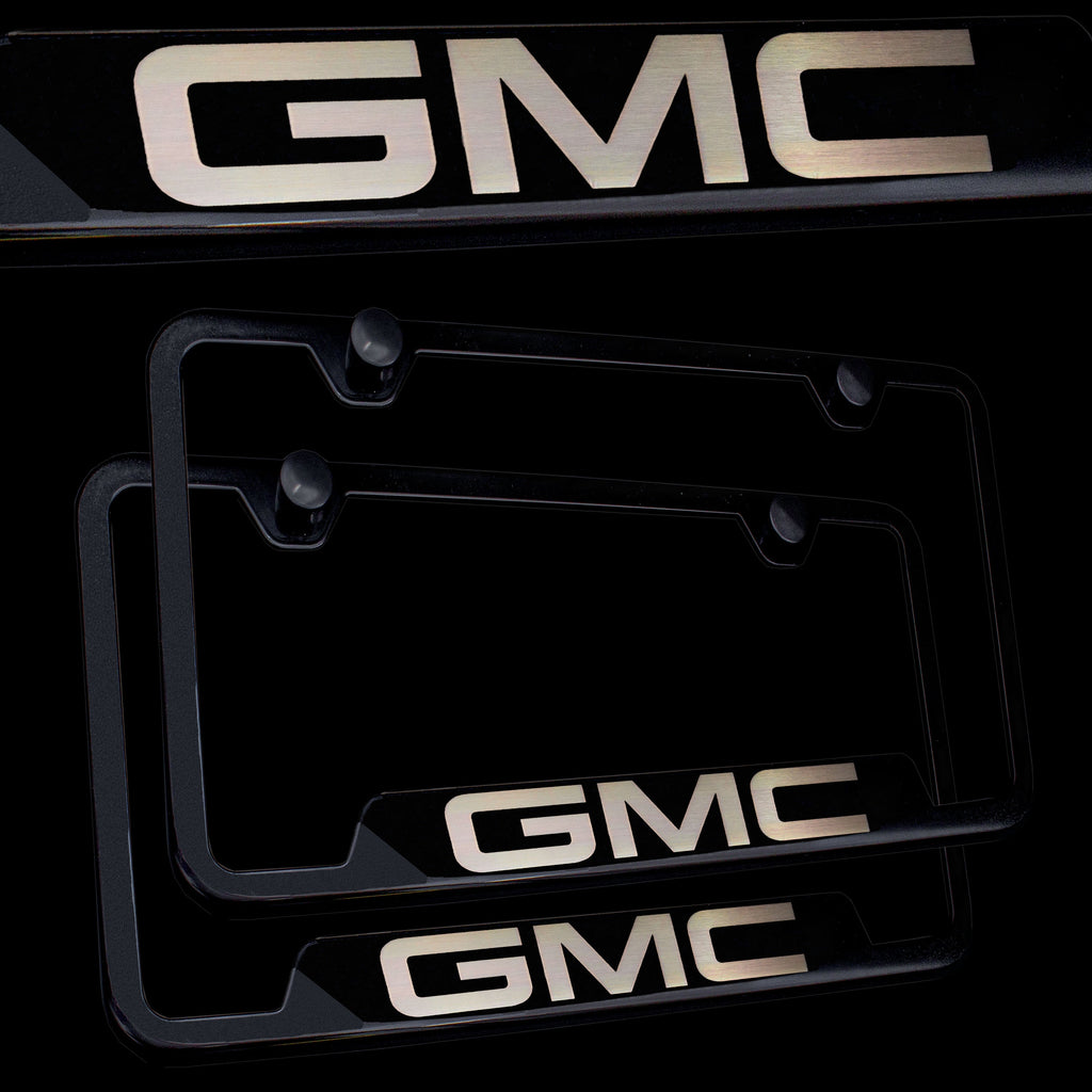 Brand New 2PCS GMC Black Stainless Steel License Plate Frame Officially Licensed