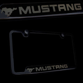 Brand New 1PCS Mustang Black Stainless Steel License Plate Frame Officially Licensed