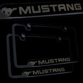 Brand New 2PCS Mustang Black Stainless Steel License Plate Frame Officially Licensed