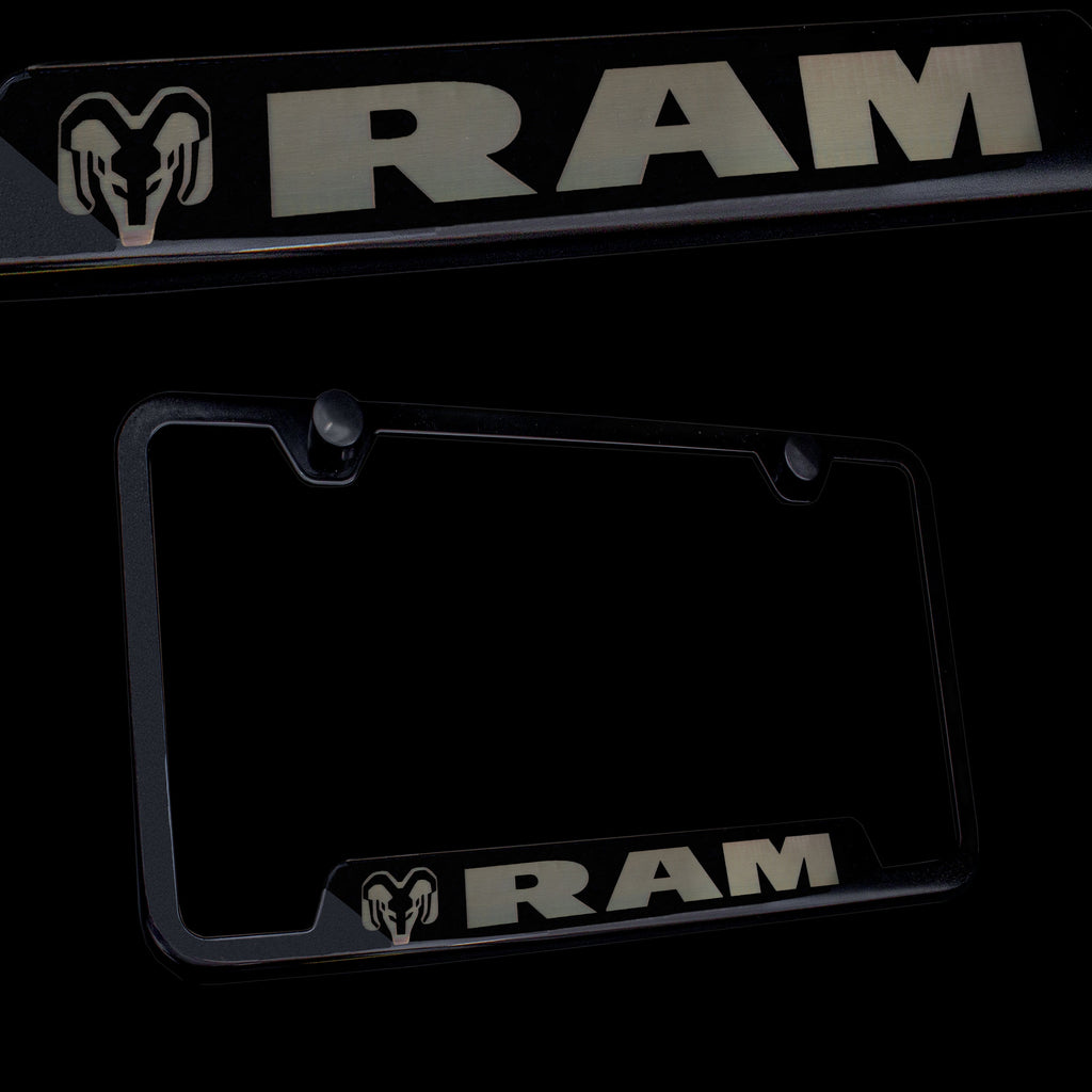 Brand New 1PCS Dodge Ram Black Stainless Steel License Plate Frame Officially Licensed