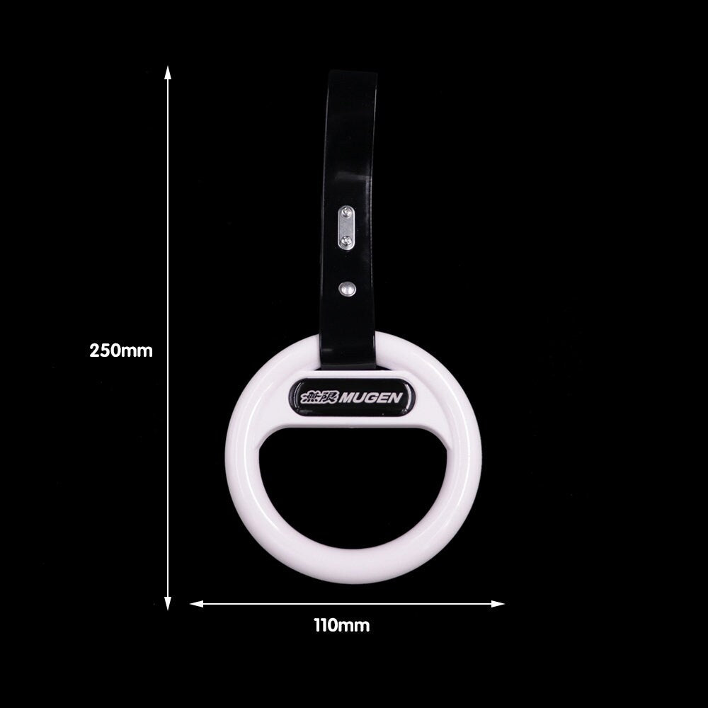 Brand New Universal Mugen White Round Black Strap JDM TSURIKAWA Ring Subway Train Bus Handle Strap Charm Drift