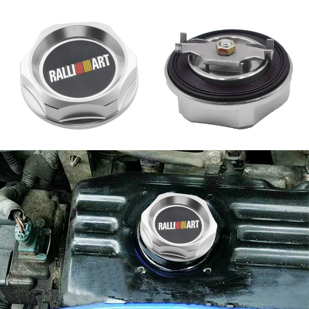 Brand New Jdm Ralliart Emblem Brushed Silver Engine Oil Filler Cap Badge For Mitsubishi