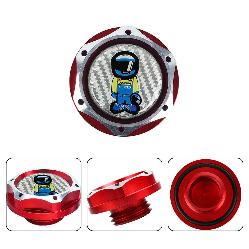 Brand New Jdm Red Engine Oil Cap With Real Carbon Fiber Spoon Sports Racer Sticker Emblem For Honda / Acura