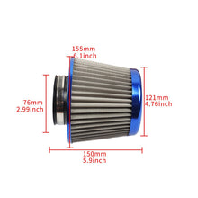 Load image into Gallery viewer, Brand New Universal JDM BLUE 3&quot; 76mm Power Intake High Flow Cold Air Intake Filter Cleaner