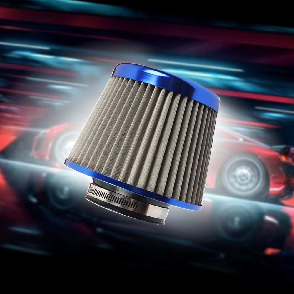 Brand New Universal JDM BLUE 3" 76mm Power Intake High Flow Cold Air Intake Filter Cleaner