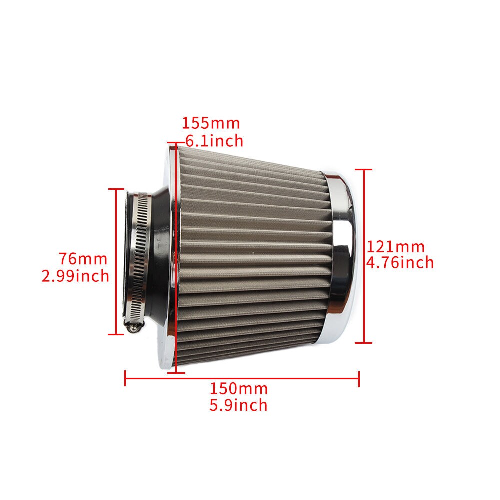 Brand New Universal JDM SILVER 3" 76mm Power Intake High Flow Cold Air Intake Filter Cleaner