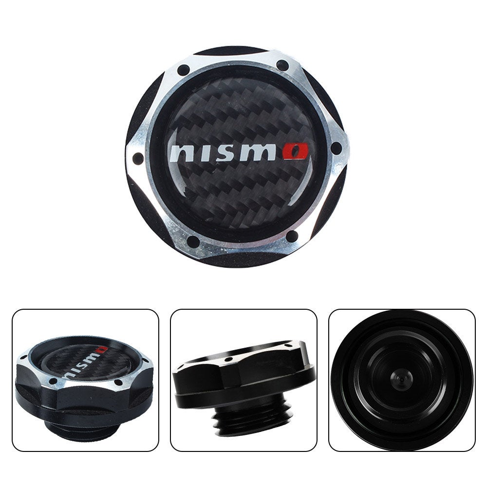 Brand New Jdm Black Engine Oil Cap With Real Carbon Fiber Nismo Sticker Emblem For Nissan