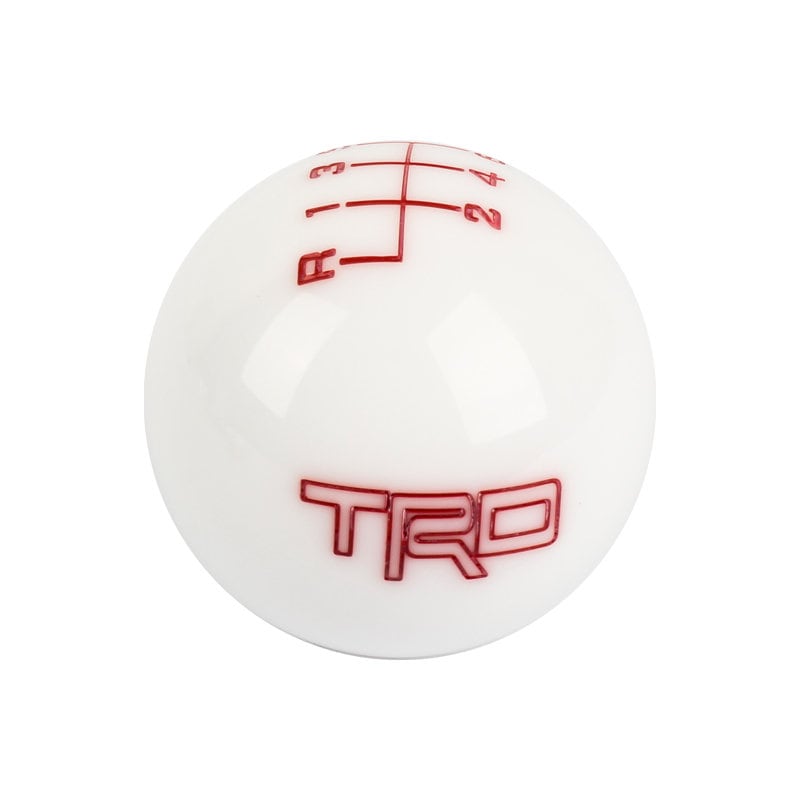 Brand New Universal JDM TRD 6 SPEED White Round Ball Gear Shift Knob Lever + Black Adapter For Non Threaded Shifters M12x1.25
