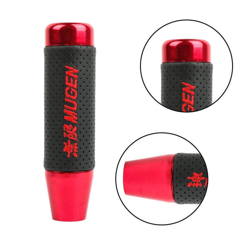 Brand New 13CM Red Universal Mugen Aluminum+Leather Gear Shift Knob Shifter Lever Head