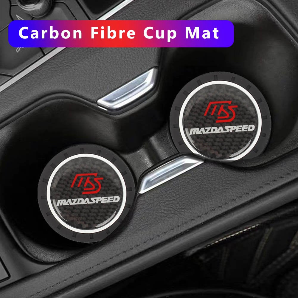 Brand New 2PCS MAZDASPEED Real Carbon Fiber Car Cup Holder Pad Water Cup Slot Non-Slip Mat Universal