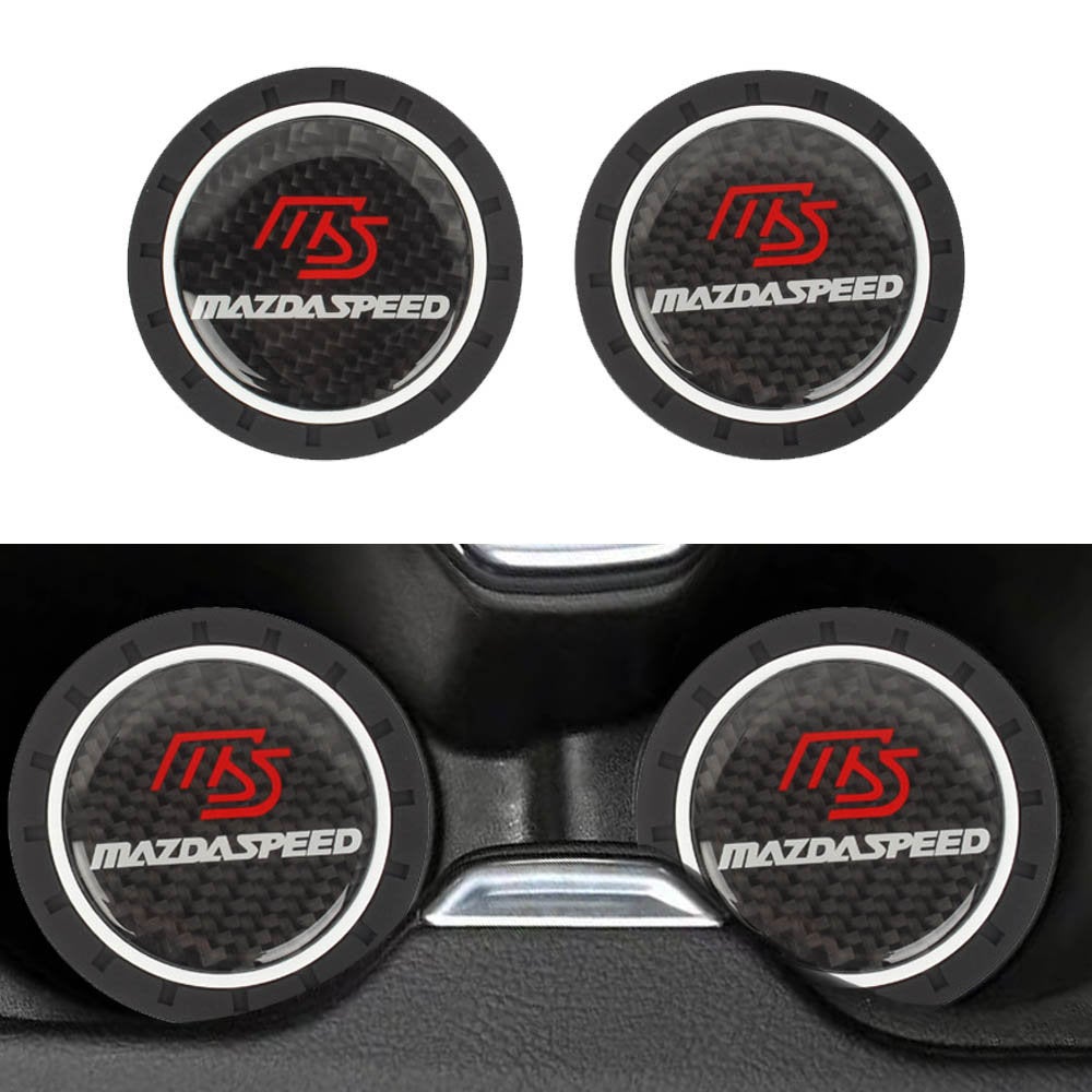 Brand New 2PCS MAZDASPEED Real Carbon Fiber Car Cup Holder Pad Water Cup Slot Non-Slip Mat Universal