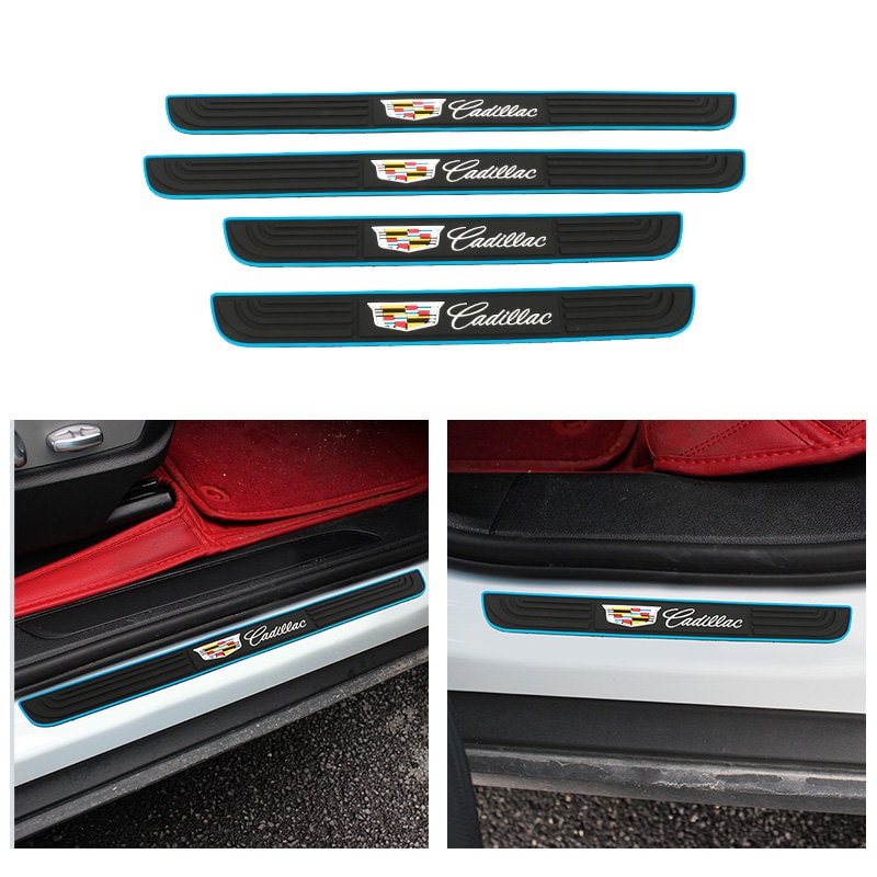 Brand New 4PCS Universal Cadillac Blue Rubber Car Door Scuff Sill Cover Panel Step Protector