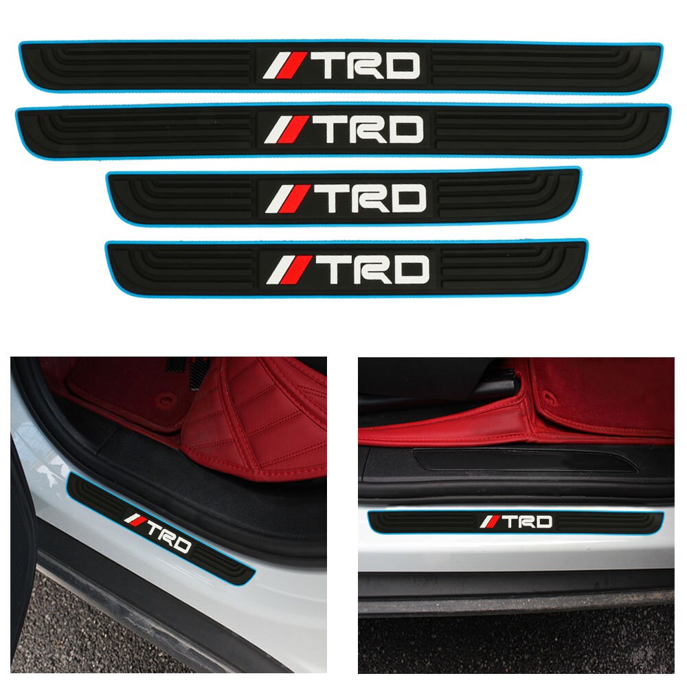 Brand New 4PCS Universal TRD Blue Rubber Car Door Scuff Sill Cover Panel Step Protector