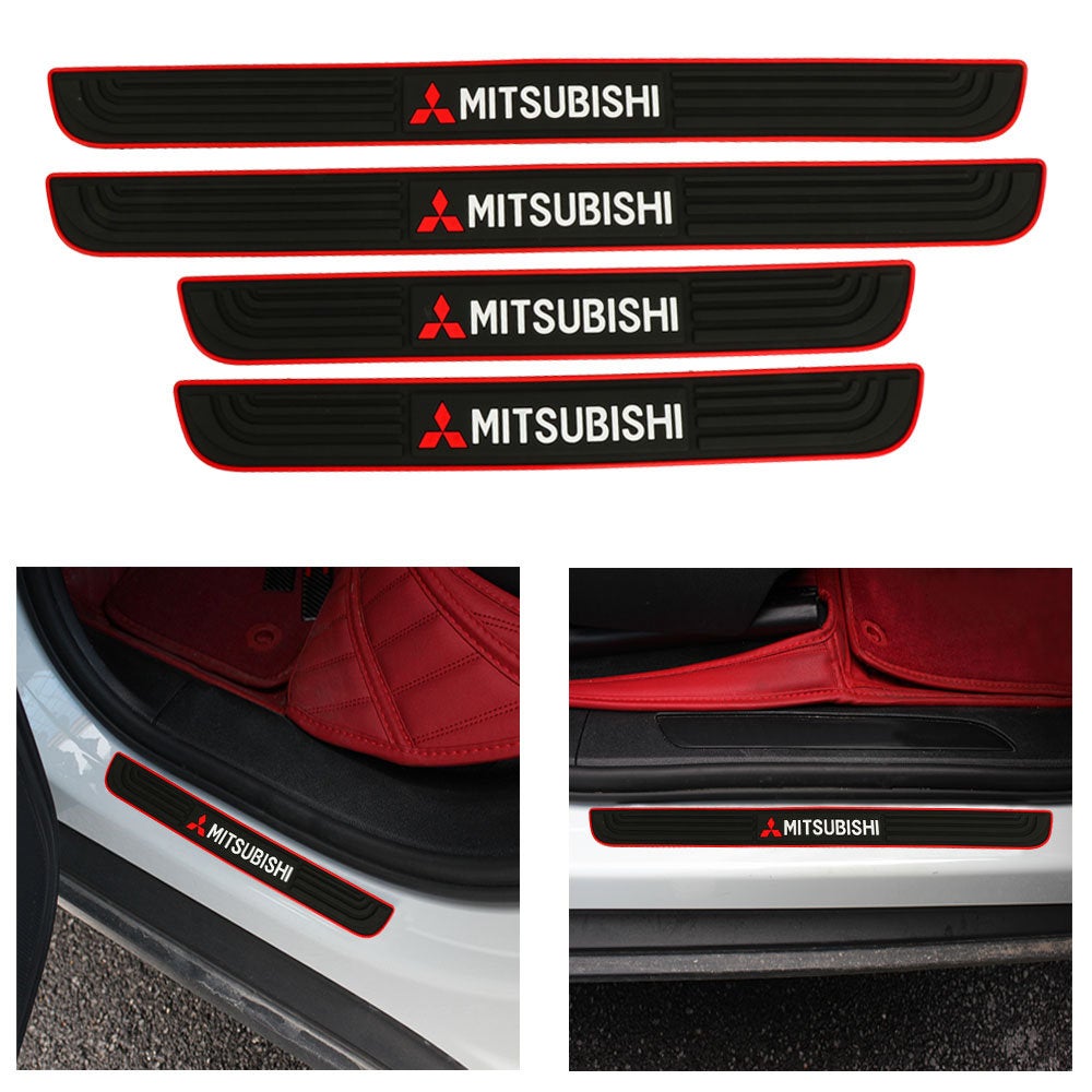 Brand New 4PCS Universal Mitsubishi Red Rubber Car Door Scuff Sill Cover Panel Step Protector