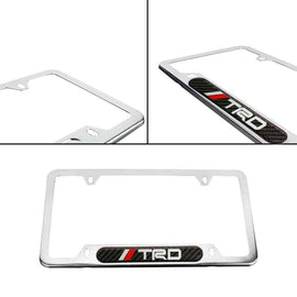 Brand New 1PCS Jdm Real Carbon Fiber TRD Sticker Emblem Chrome Metal License Plate Frame