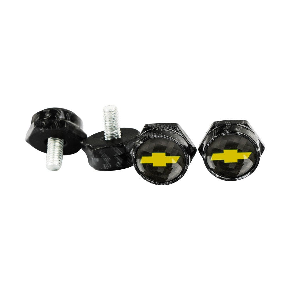 Brand New 4PCS Chevrolet Racing Car License Plate Carbon Fiber Screw Bolt Cap Cover Screw Bolt