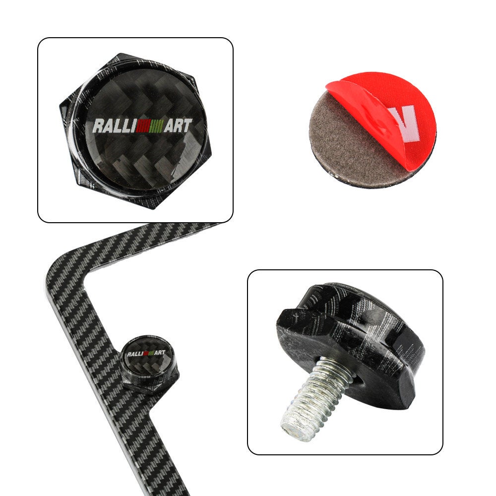 Brand New 4PCS Ralliart Racing Car License Plate Carbon Fiber Screw Bolt Cap Cover Screw Bolt