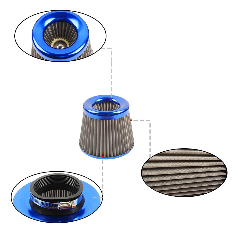 Brand New Universal JDM BLUE 3" 76mm Power Intake High Flow Cold Air Intake Filter Cleaner