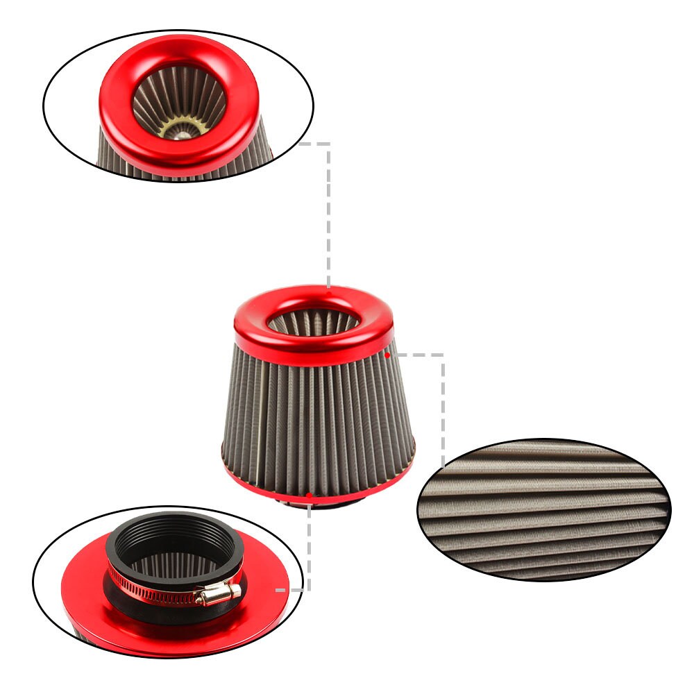 Brand New Universal JDM RED 3" 76mm Power Intake High Flow Cold Air Intake Filter Cleaner