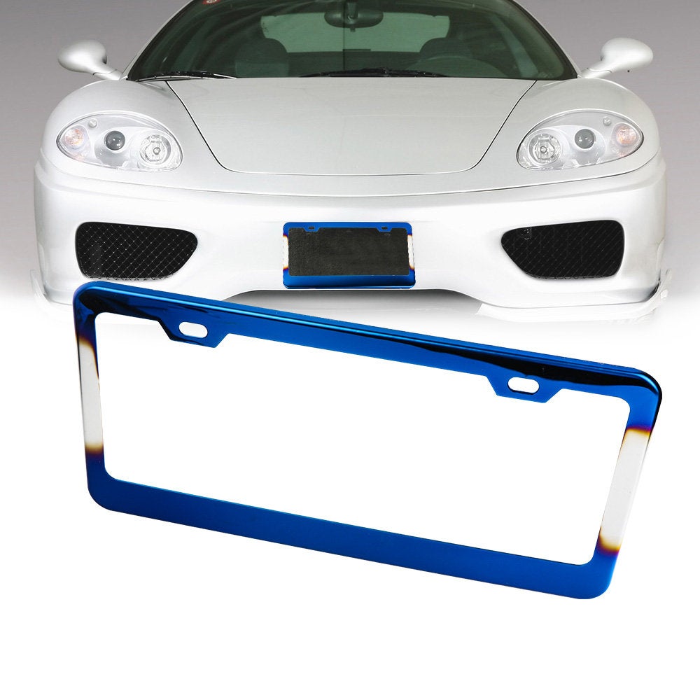 Brand New Universal 2PCS Burnt Blue Titanium Aluminum License Plate Frame Cover with screw cap