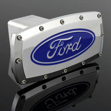 Load image into Gallery viewer, Brand New Ford Silver Tow Hitch Cover Plug Cap 2&quot; Trailer Receiver Engraved Billet Allen Bolts Official Licensed Products