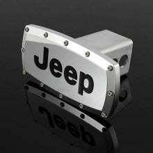 Load image into Gallery viewer, Brand New Jeep Silver Tow Hitch Cover Plug Cap 2&quot; Trailer Receiver Engraved Billet Allen Bolts Official Licensed Products