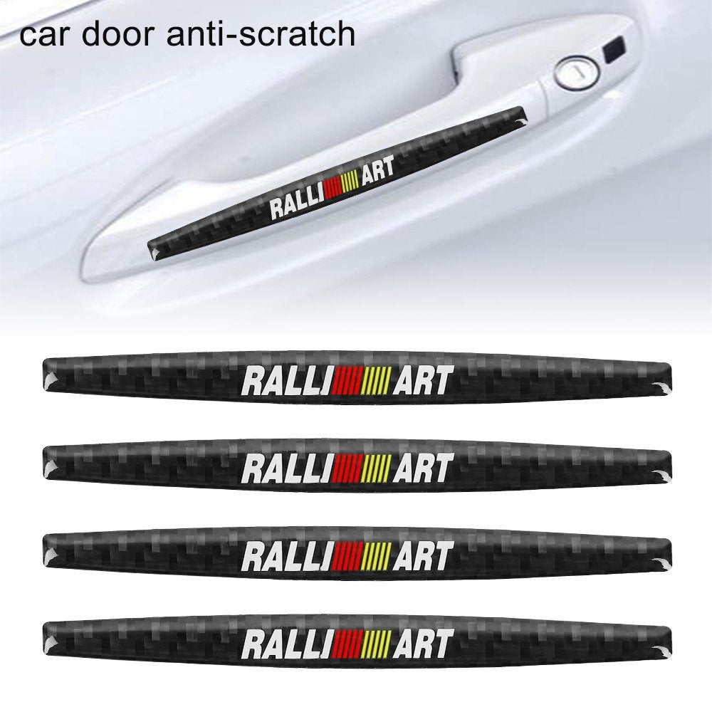 Brand New 4PCS Ralliart Real Carbon Fiber Anti Scratch Badge Car Door Handle Cover Trim