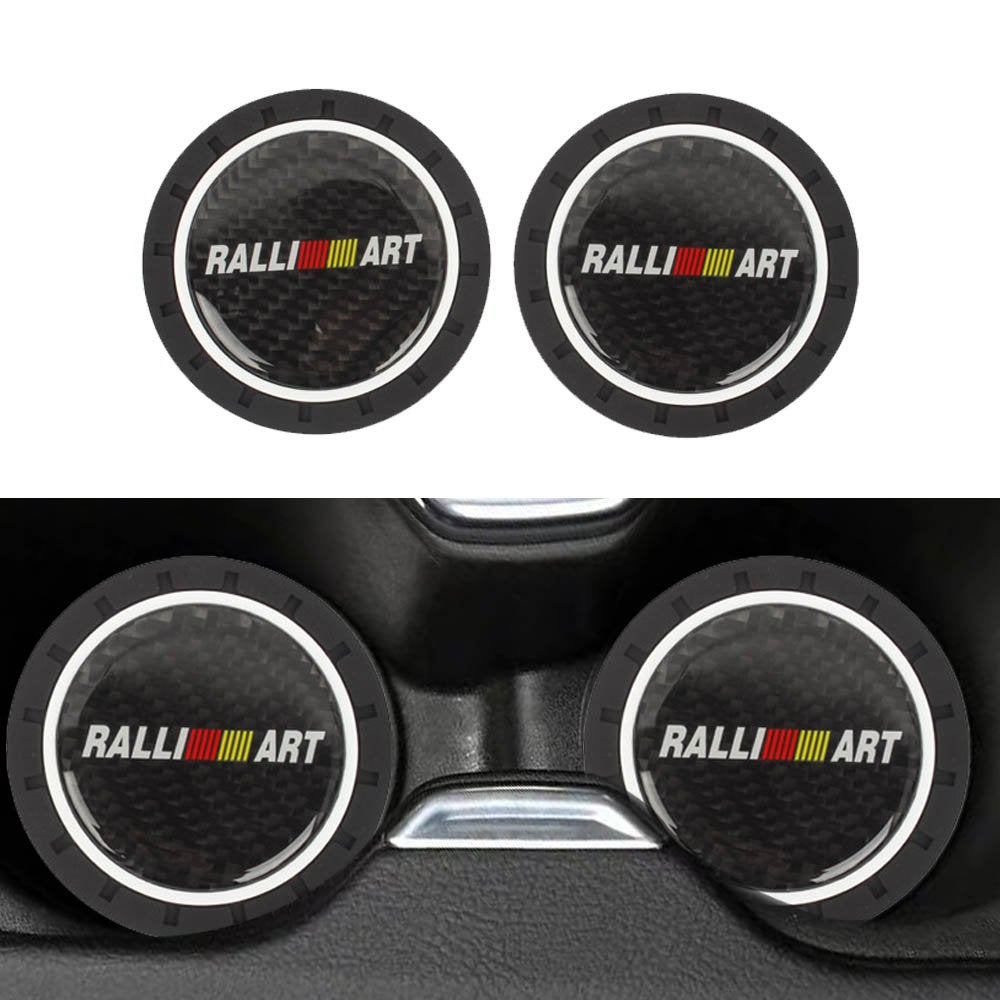 Brand New 2PCS Ralliart Real Carbon Fiber Car Cup Holder Pad Water Cup Slot Non-Slip Mat Universal