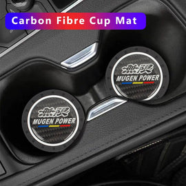 Brand New 2PCS Mugen Power Real Carbon Fiber Car Cup Holder Pad Water Cup Slot Non-Slip Mat Universal