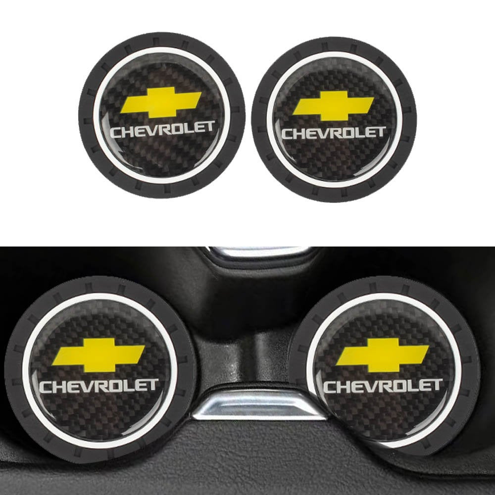 Brand New 2PCS Chevrolet Real Carbon Fiber Car Cup Holder Pad Water Cup Slot Non-Slip Mat Universal