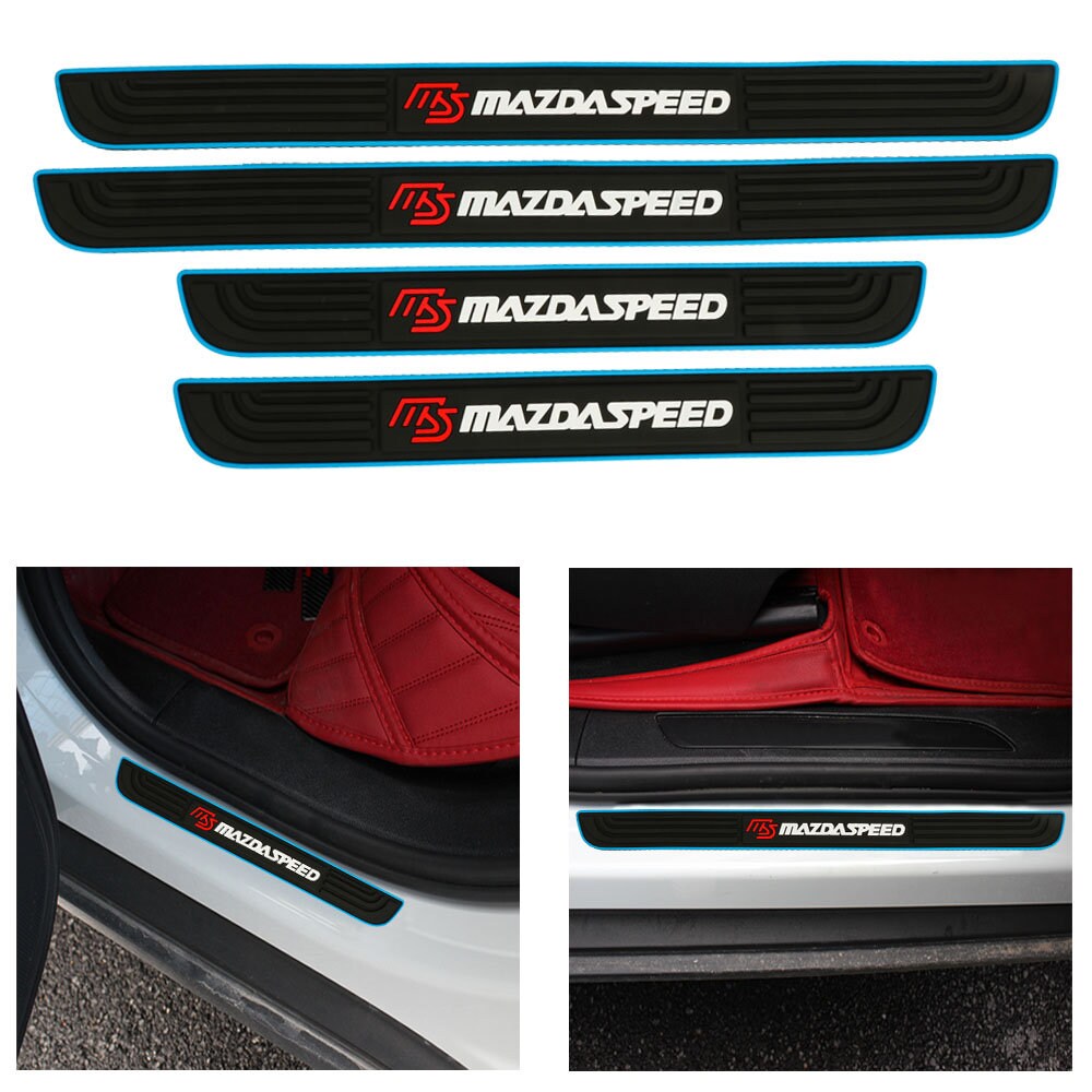Brand New 4PCS Universal Mazdaspeed Blue Rubber Car Door Scuff Sill Cover Panel Step Protector