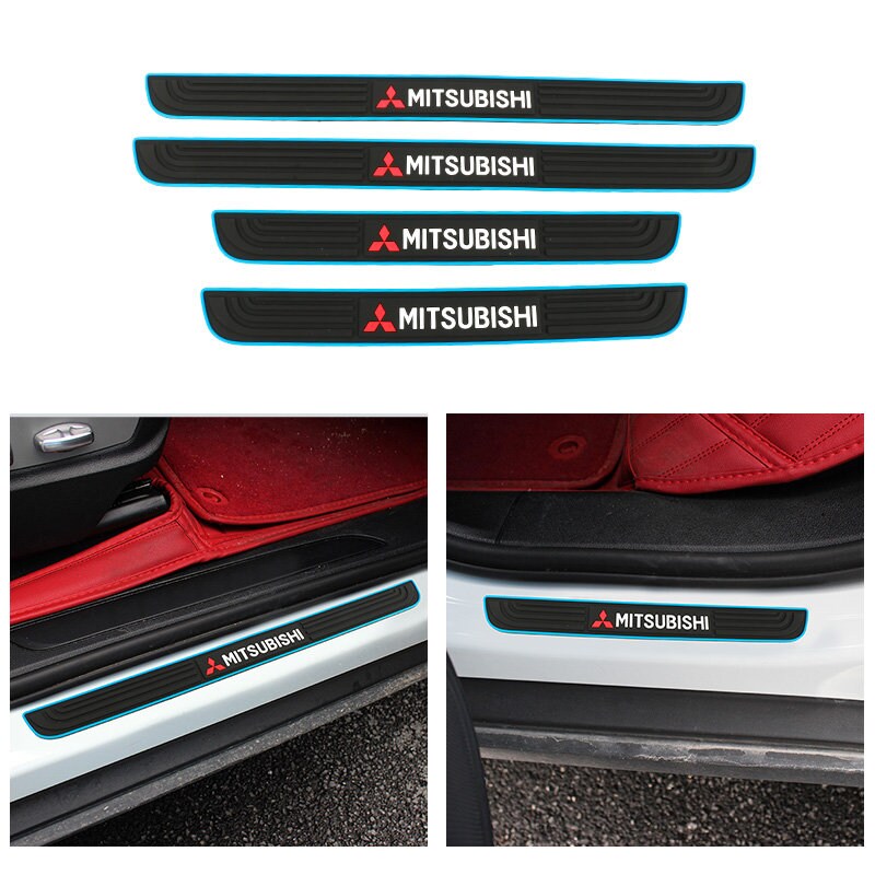 Brand New 4PCS Universal Mitsubishi Blue Rubber Car Door Scuff Sill Cover Panel Step Protector
