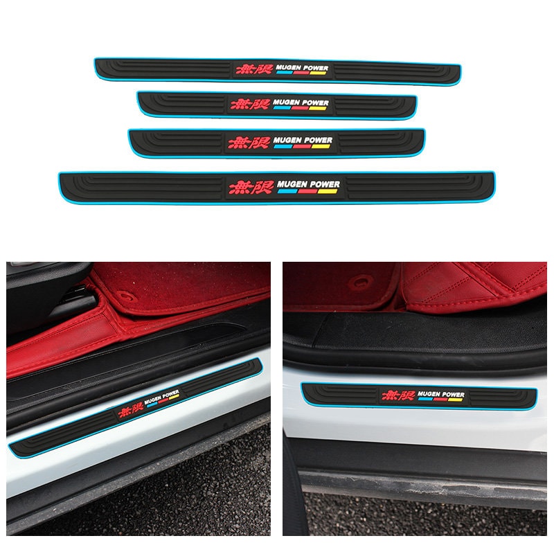 Brand New 4PCS Universal Mugen Blue Rubber Car Door Scuff Sill Cover Panel Step Protector
