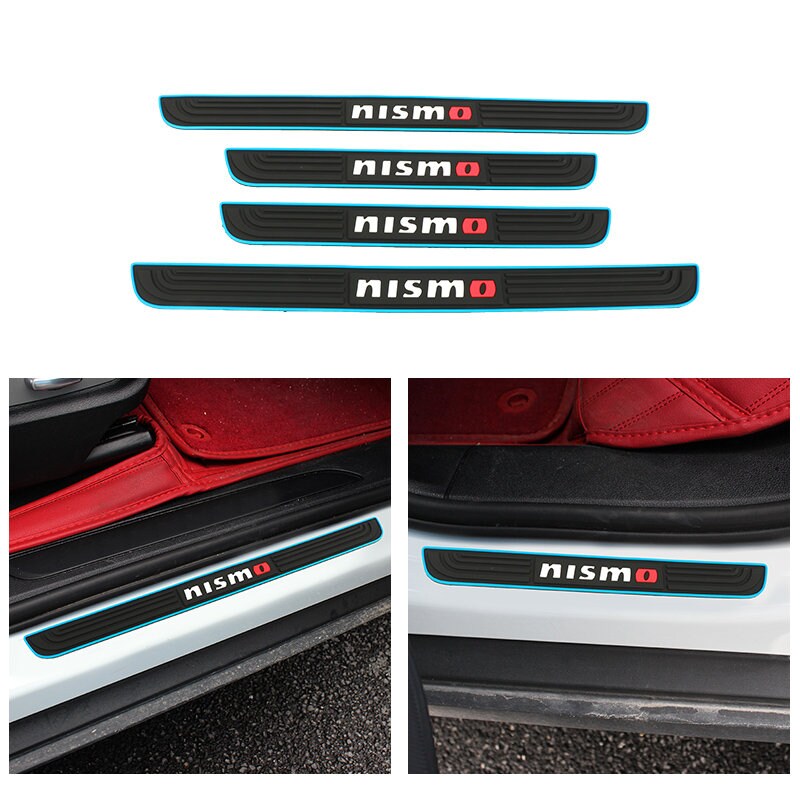Brand New 4PCS Universal Nismo Blue Rubber Car Door Scuff Sill Cover Panel Step Protector