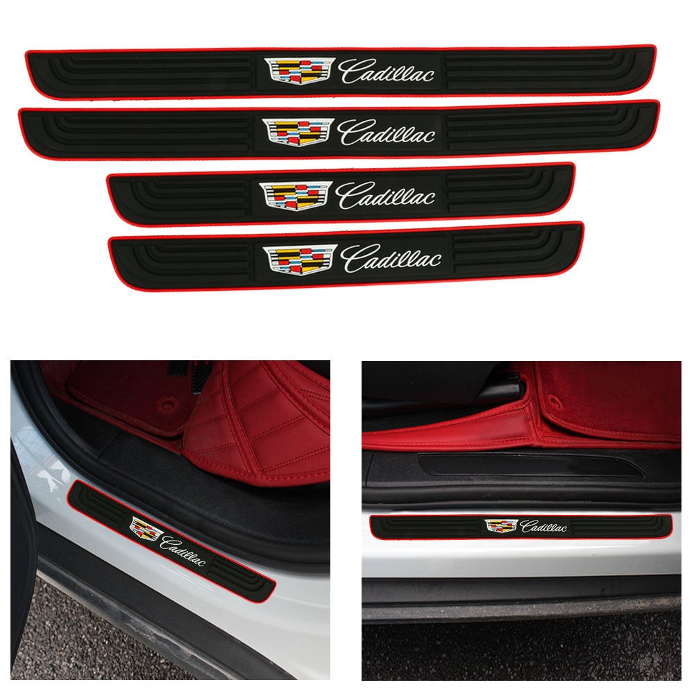 Brand New 4PCS Universal Cadillac Red Rubber Car Door Scuff Sill Cover Panel Step Protector