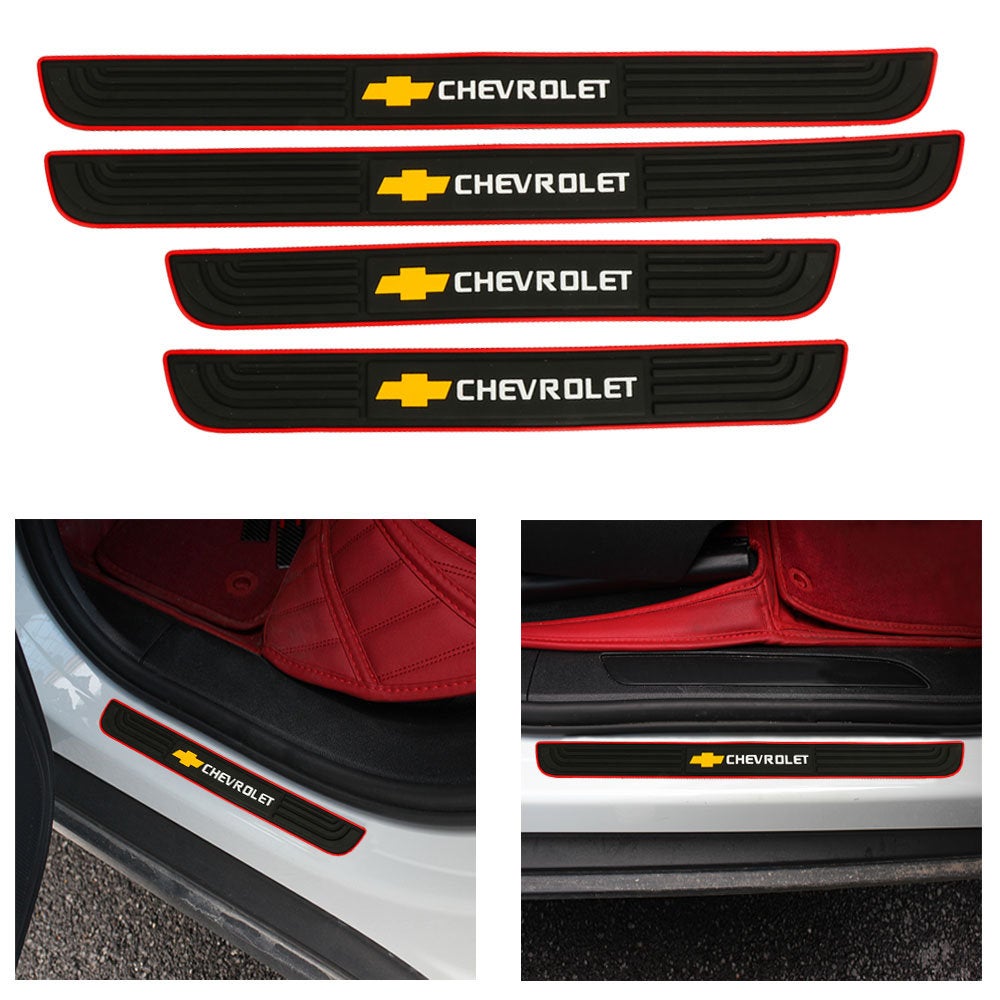 Brand New 4PCS Universal Chevrolet Red Rubber Car Door Scuff Sill Cover Panel Step Protector