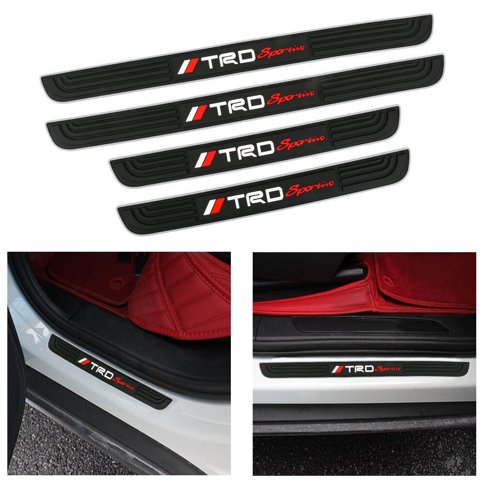 Brand New 4PCS Universal TRD Silver Rubber Car Door Scuff Sill Cover Panel Step Protector