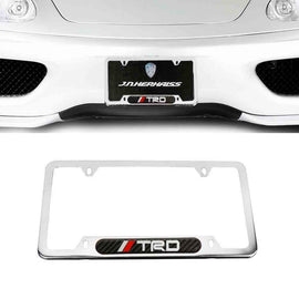 Brand New 2PCS Real Carbon Fiber TRD Sticker Emblem Chrome Metal License Plate Frame