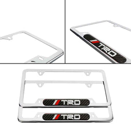 Brand New 2PCS Real Carbon Fiber TRD Sticker Emblem Chrome Metal License Plate Frame