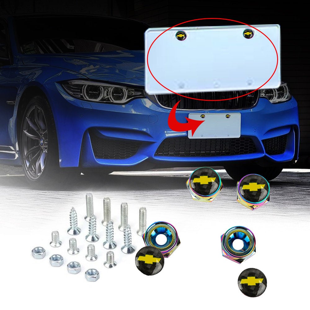 Brand New 4PCS Chevrolet Racing Car License Plate Carbon Screw Bolt Cap Cover Screw Bolt