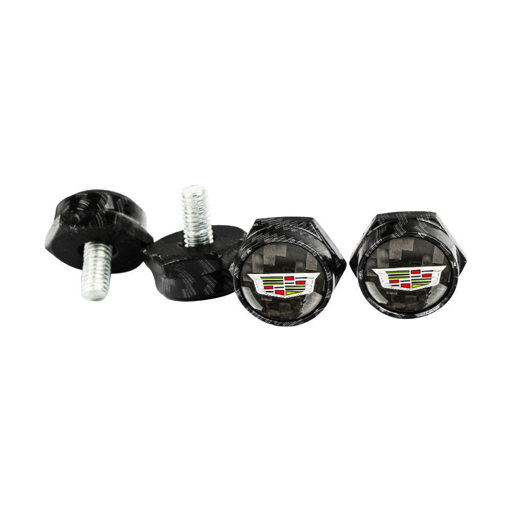 Brand New 4PCS Cadillac Racing Car License Plate Carbon Fiber Screw Bolt Cap Cover Screw Bolt