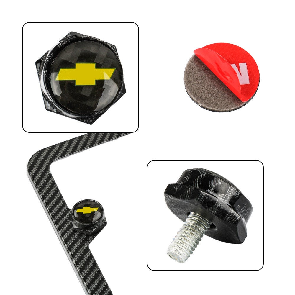 Brand New 4PCS Chevrolet Racing Car License Plate Carbon Fiber Screw Bolt Cap Cover Screw Bolt