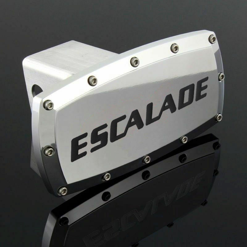 Brand New Escalade Silver Tow Hitch Cover Plug Cap 2" Trailer Receiver Engraved Billet Allen Bolts Official Licensed Products