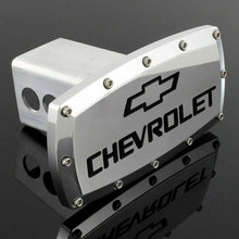 Load image into Gallery viewer, Brand New Chevrolet Silver Tow Hitch Cover Plug Cap 2&quot; Trailer Receiver Engraved Billet Allen Bolts Official Licensed Products