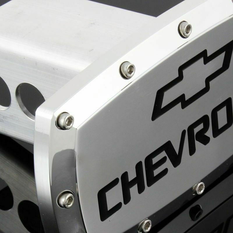 Brand New Chevrolet Silver Tow Hitch Cover Plug Cap 2" Trailer Receiver Engraved Billet Allen Bolts Official Licensed Products