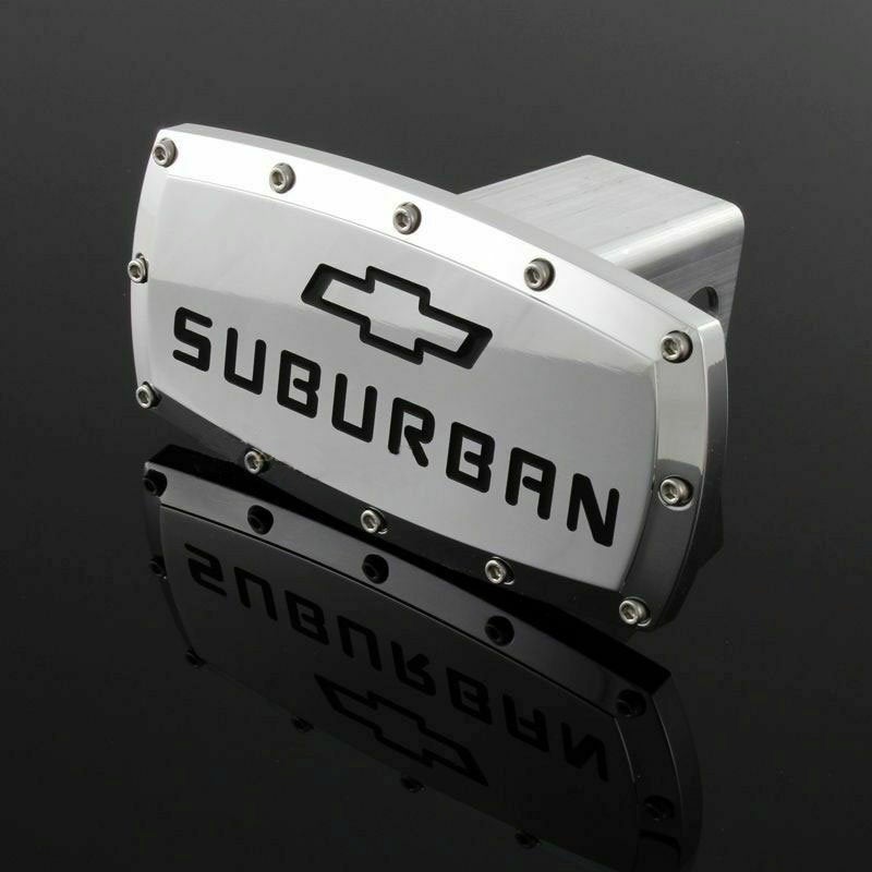 Brand New Suburban Silver Tow Hitch Cover Plug Cap 2" Trailer Receiver Engraved Billet Allen Bolts Official Licensed Products