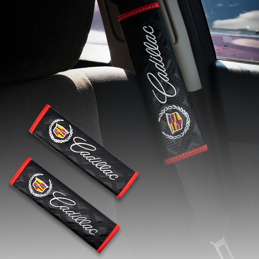 Brand New 2PCS Cadillac Black Leather Auto Car Seat Belt Covers Shoulder Pads Cushion