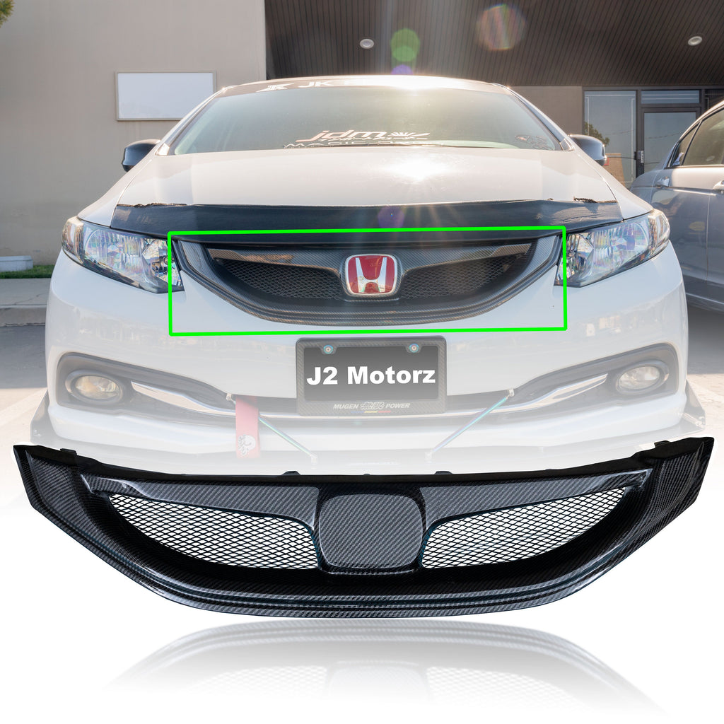 Brand New Real Carbon Fiber Front Bumper Grille Grille For 9th Honda Civic Sedan EX LX 2013-2015 US